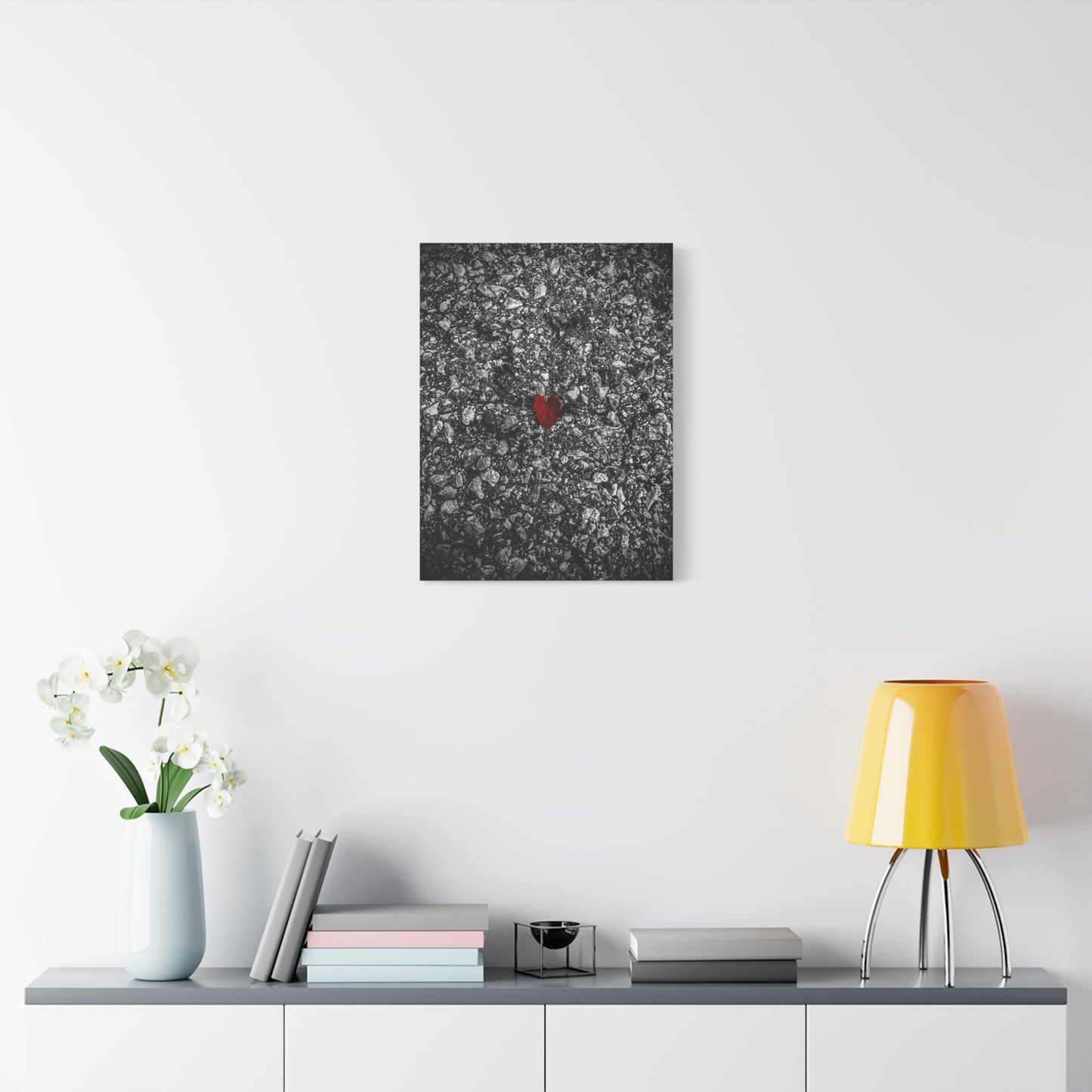 Canvas Wall Art — Red Heart on Asphalt Minimalist Print