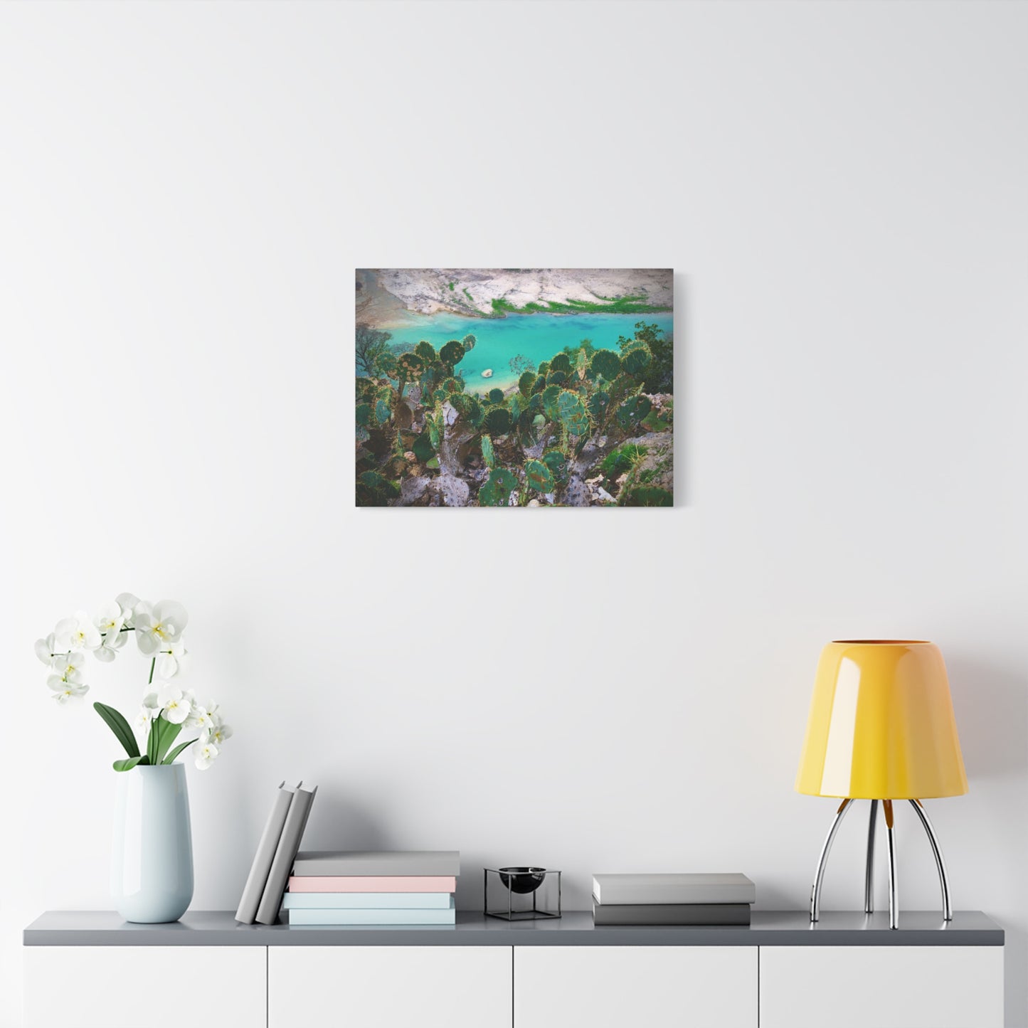 Desert Cactus Coastal Canvas Print — Turquoise Lagoon Wall Art, Matte Stretched 1.25"
