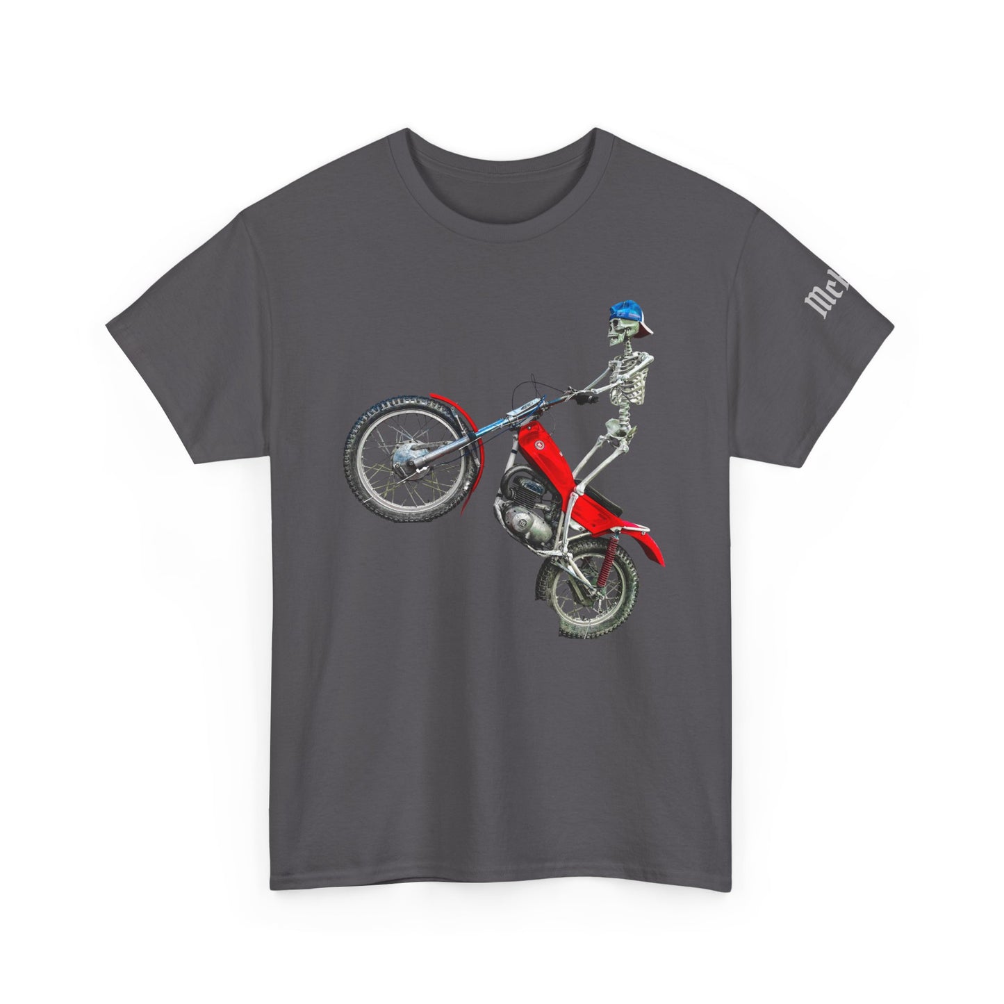 Skeleton Motocross T‑Shirt — Retro Red Dirt Bike Stunt Tee