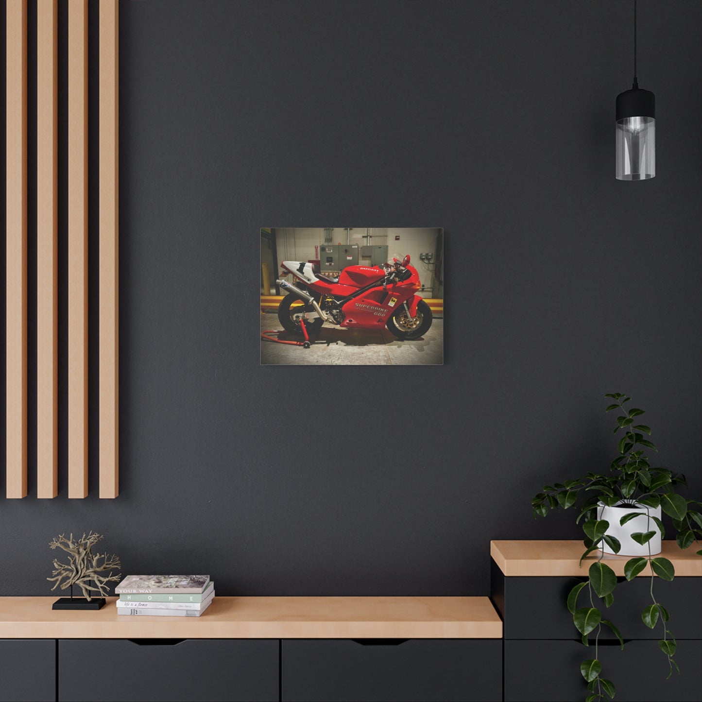 Red Ducati 888 Superbike Canvas Print — Matte Stretched Motorcycle Wall Art