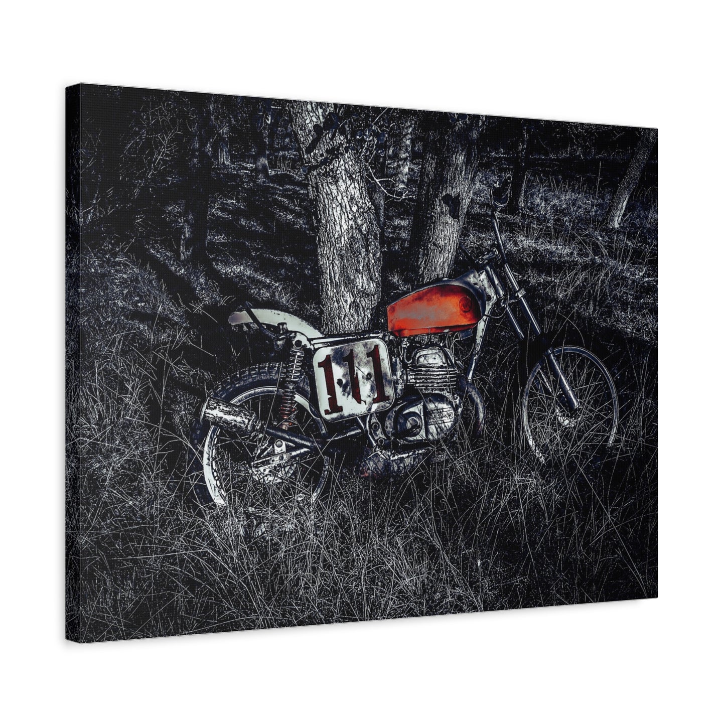 Vintage Dirt Bike Motorcycle Canvas Print — Red Tank Retro Bike Wall Art