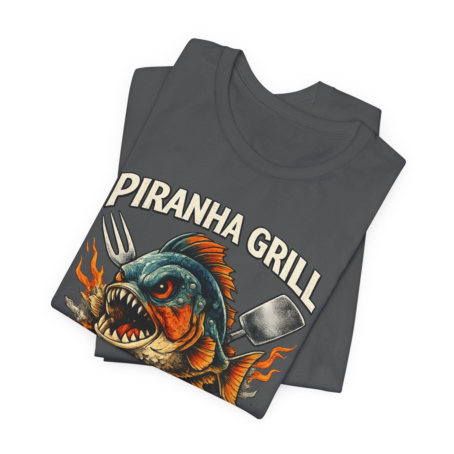Piranha Grill T‑Shirt — 'Piranha Grill: Fixings for the Munchies' Retro BBQ Tee