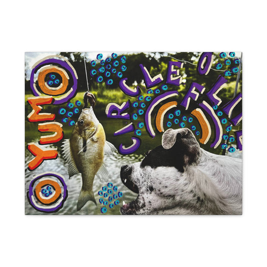 Fishing Dog Canvas Wall Art — Colorful 'You Go Catch It' Pop Art Print