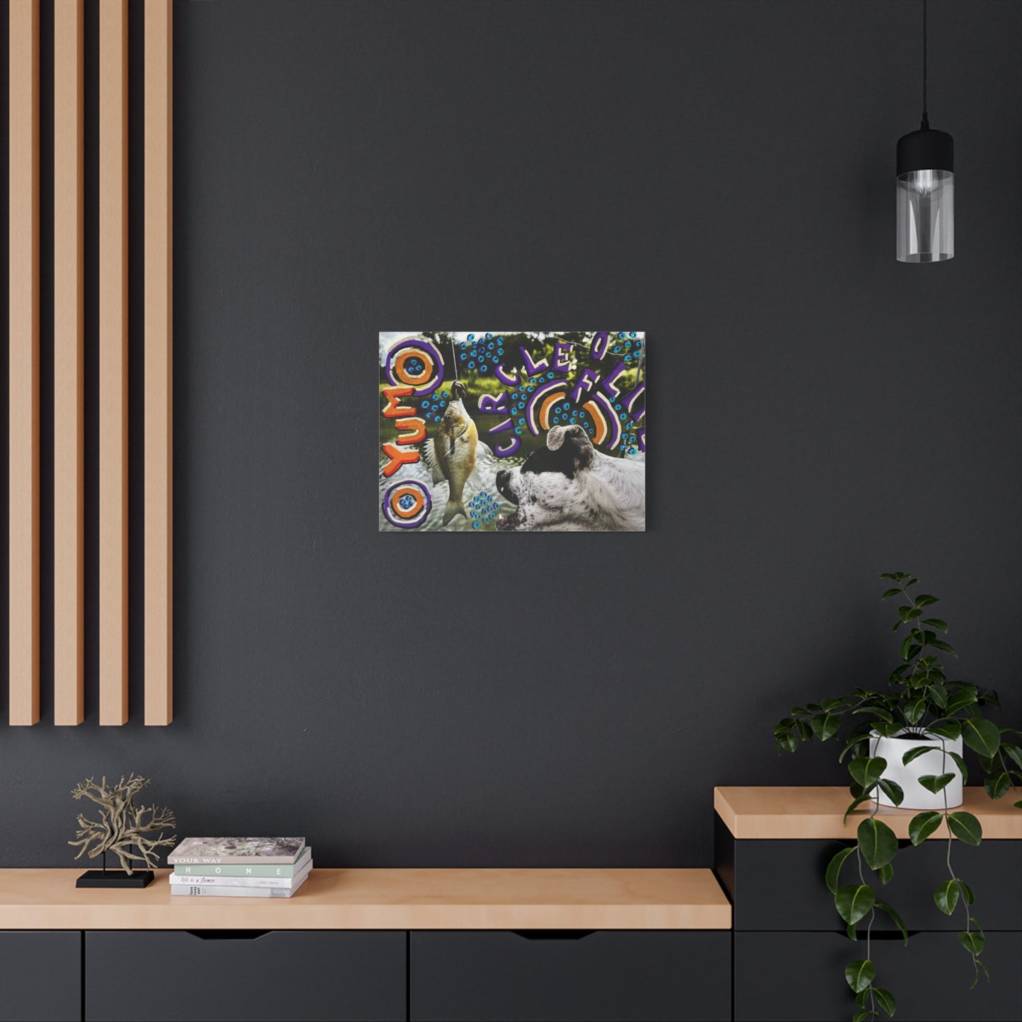 Fishing Dog Canvas Wall Art — Colorful 'You Go Catch It' Pop Art Print