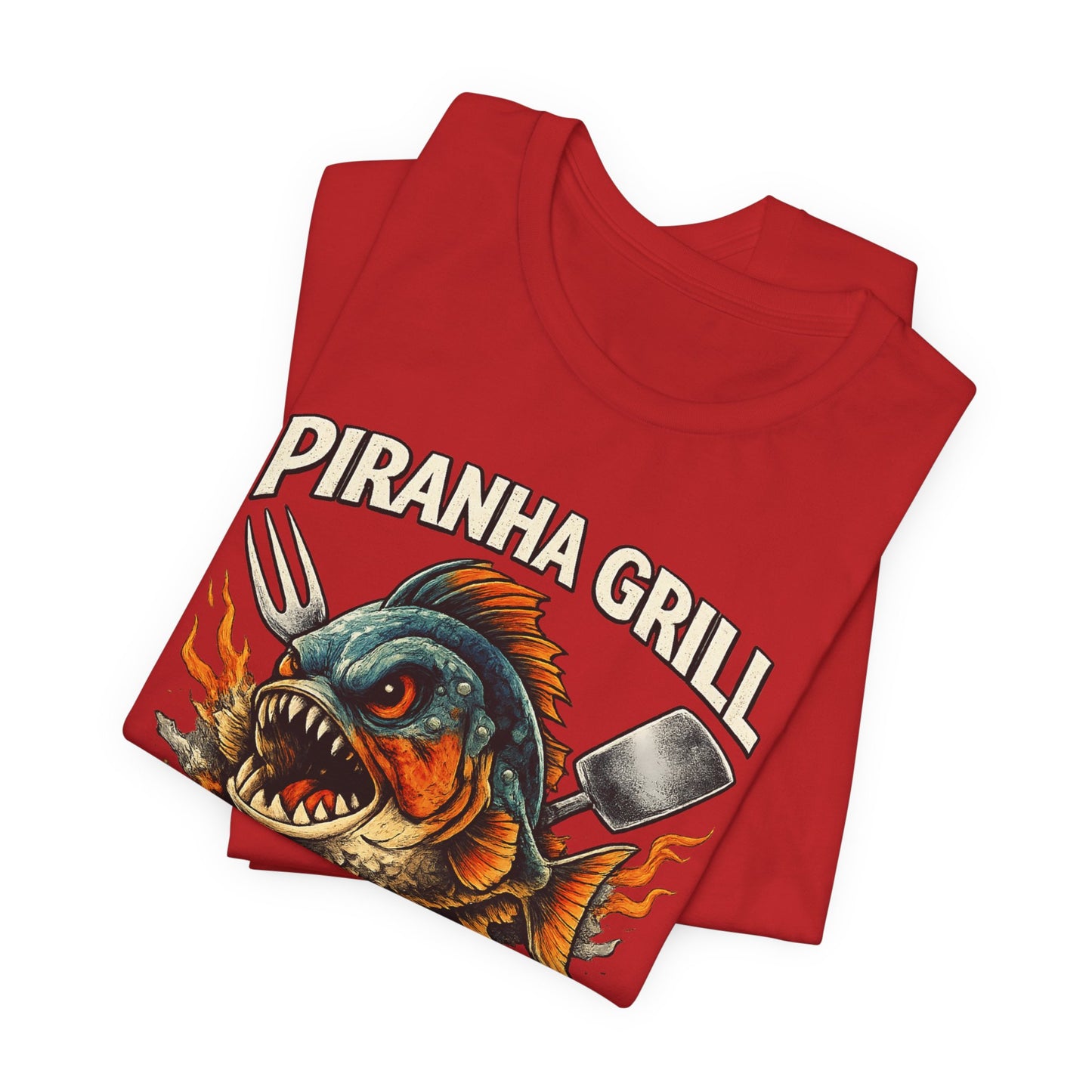 Piranha Grill T‑Shirt — 'Piranha Grill: Fixings for the Munchies' Retro BBQ Tee