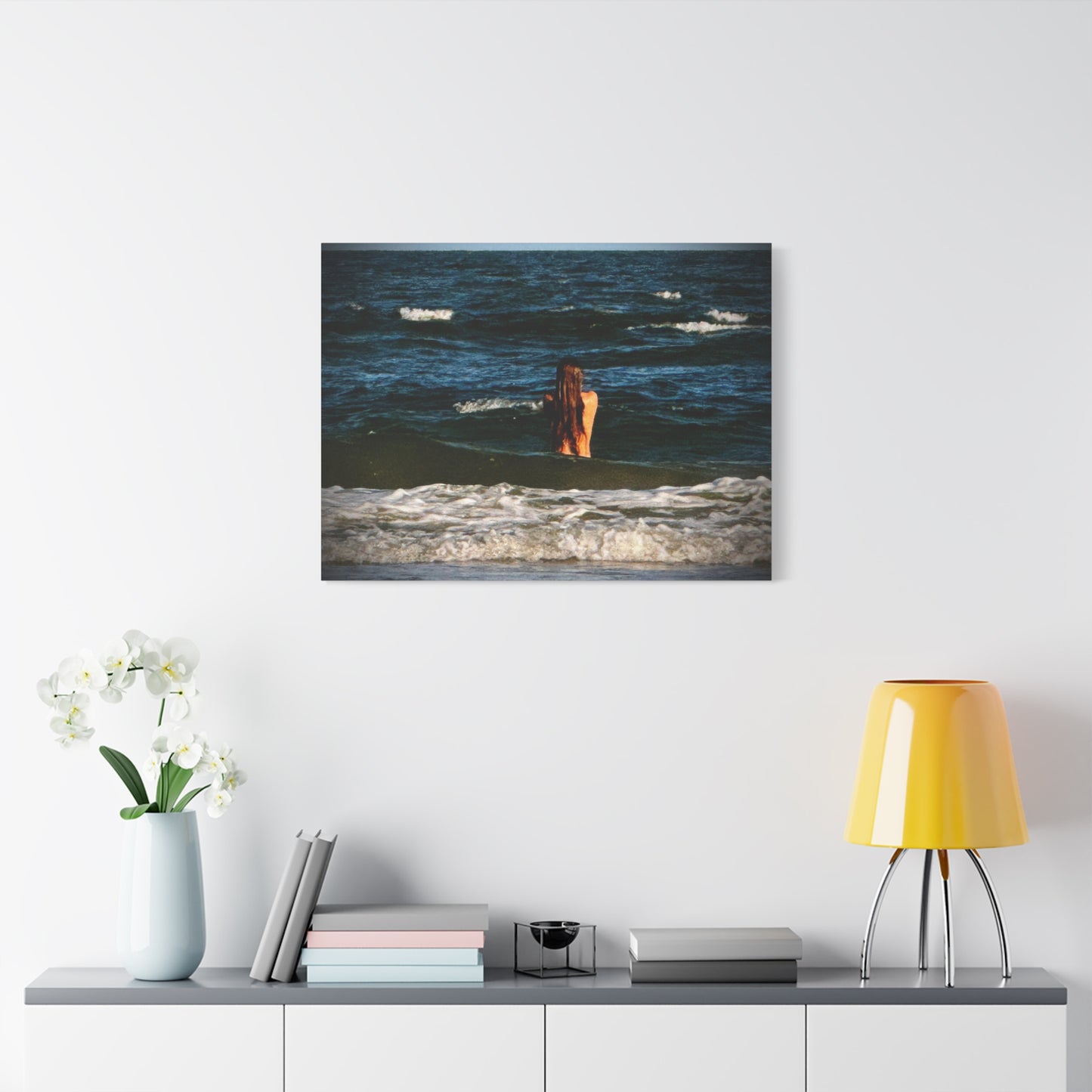 Mermaid Ocean Swim Matte Canvas Print — Woman in Sea Wall Art (Stretched)