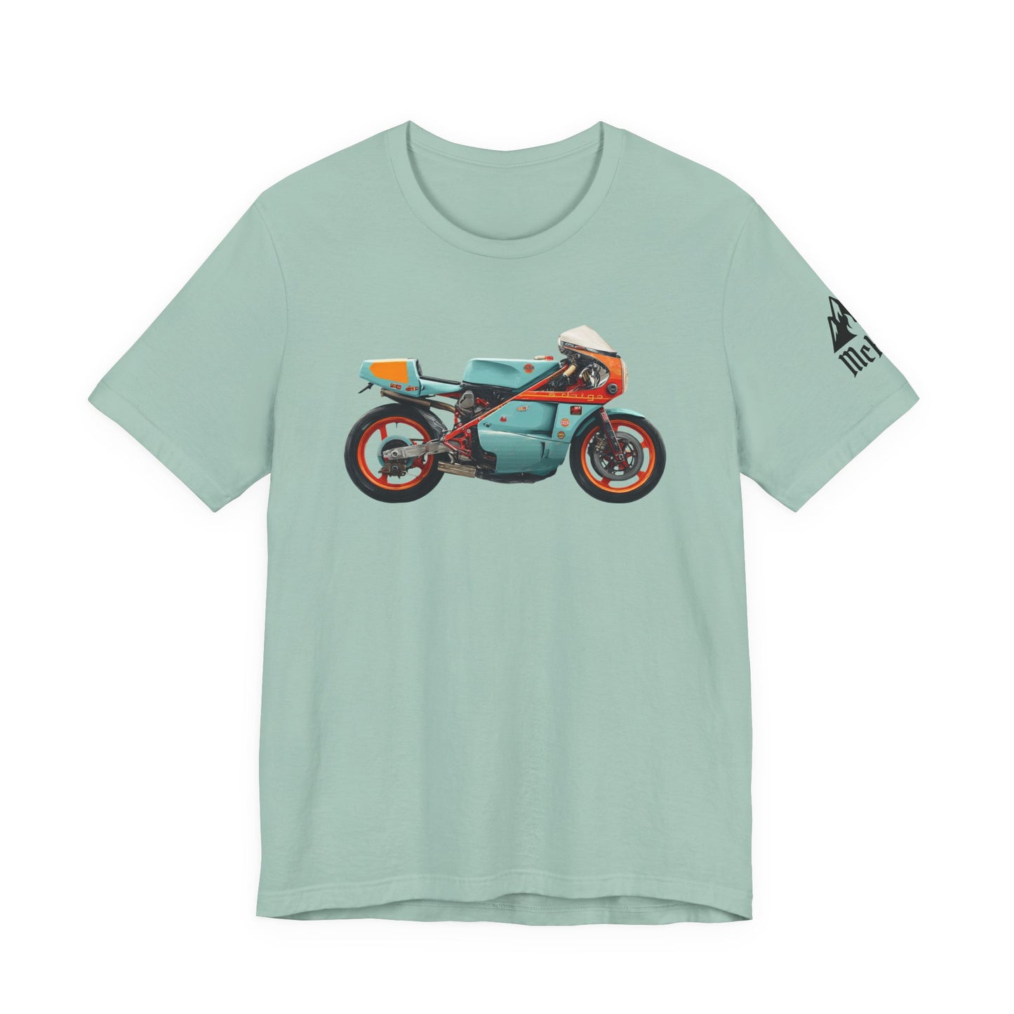 Vintage Cafe Racer Motorcycle T‑Shirt — Retro Teal Racing Bike Tee