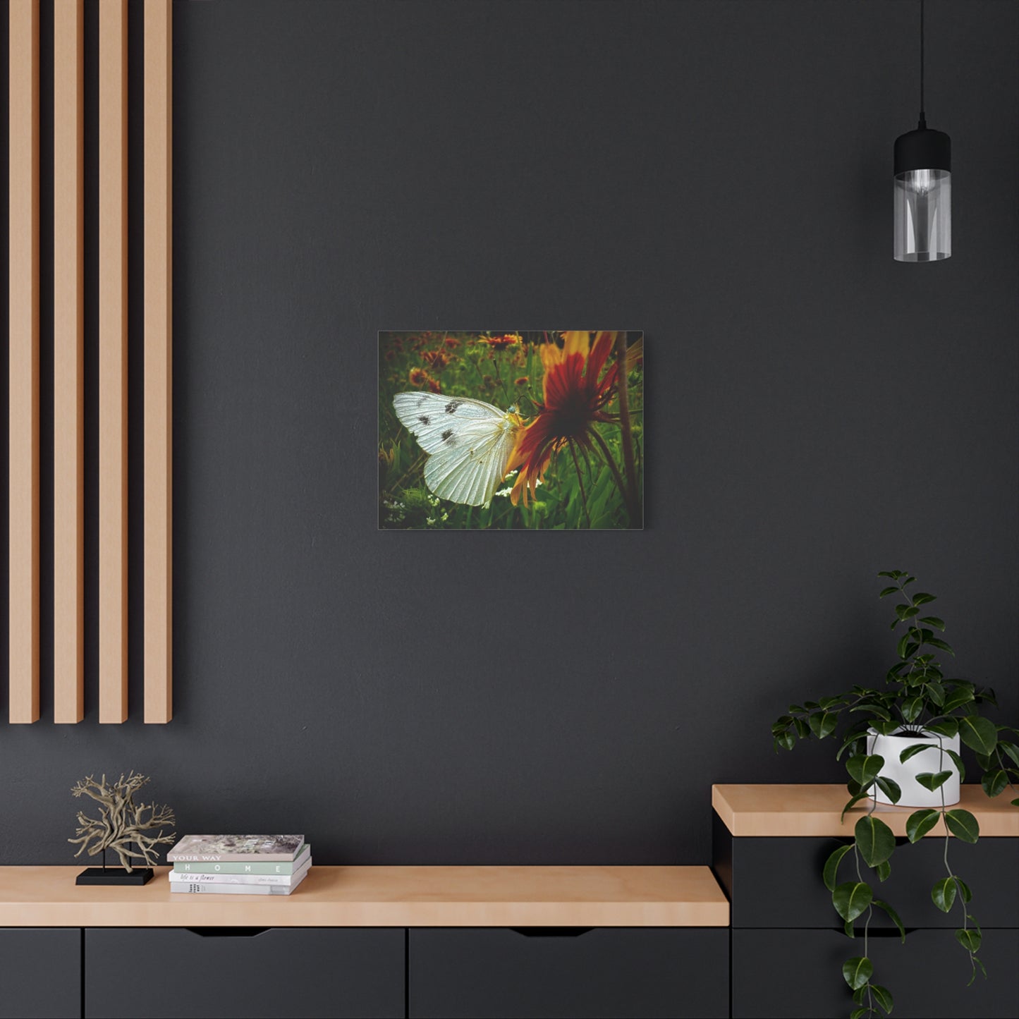 White Butterfly on Wildflower Canvas Print — Nature Wall Art, Garden Butterfly Photography