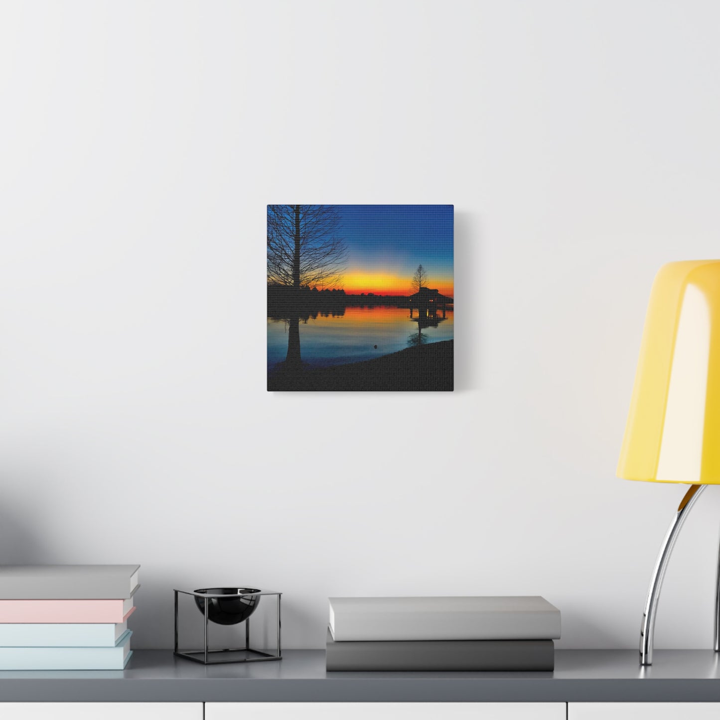 Sunset Lake Canvas Wall Art — Tranquil Silhouette Matte Stretched Canvas