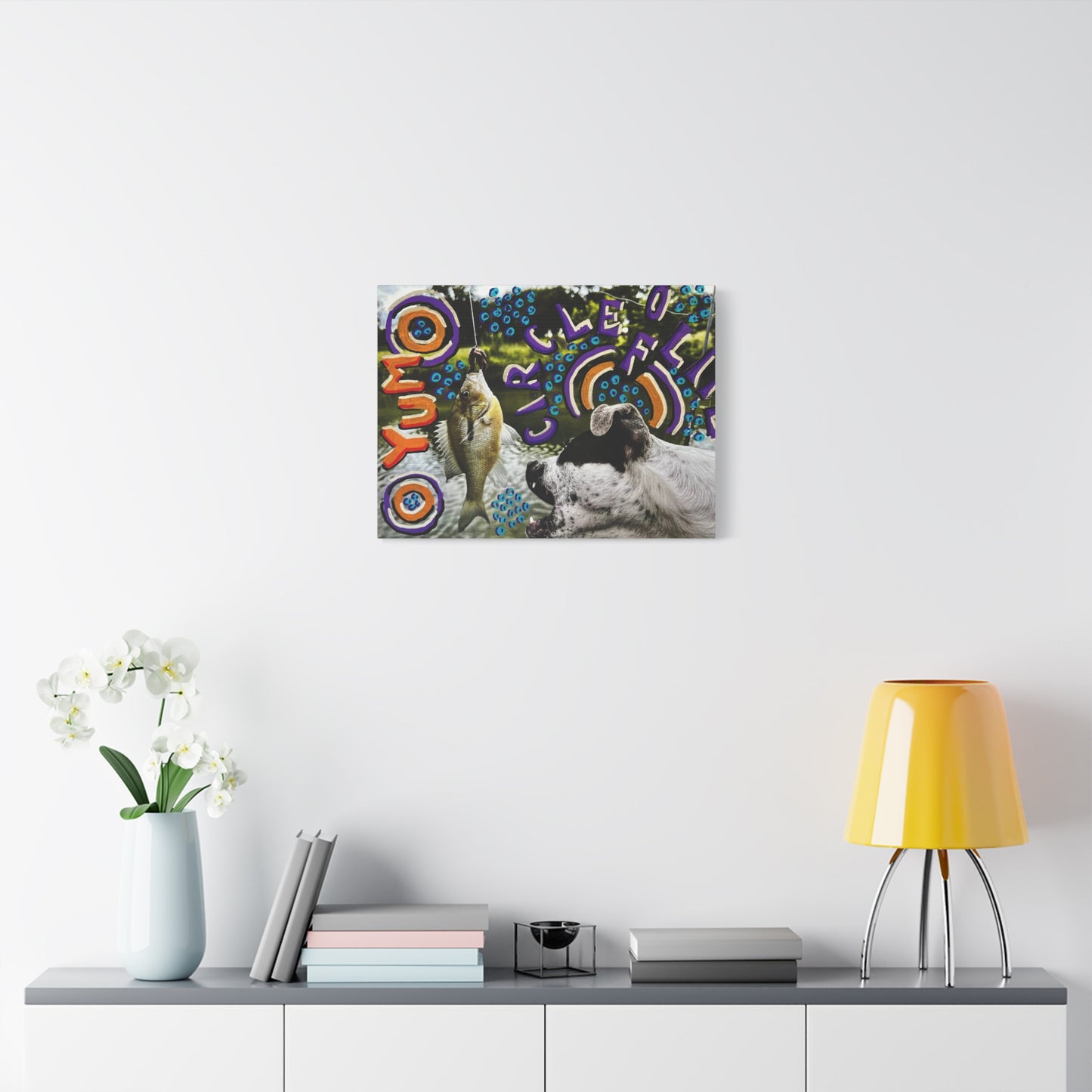 Fishing Dog Canvas Wall Art — Colorful 'You Go Catch It' Pop Art Print