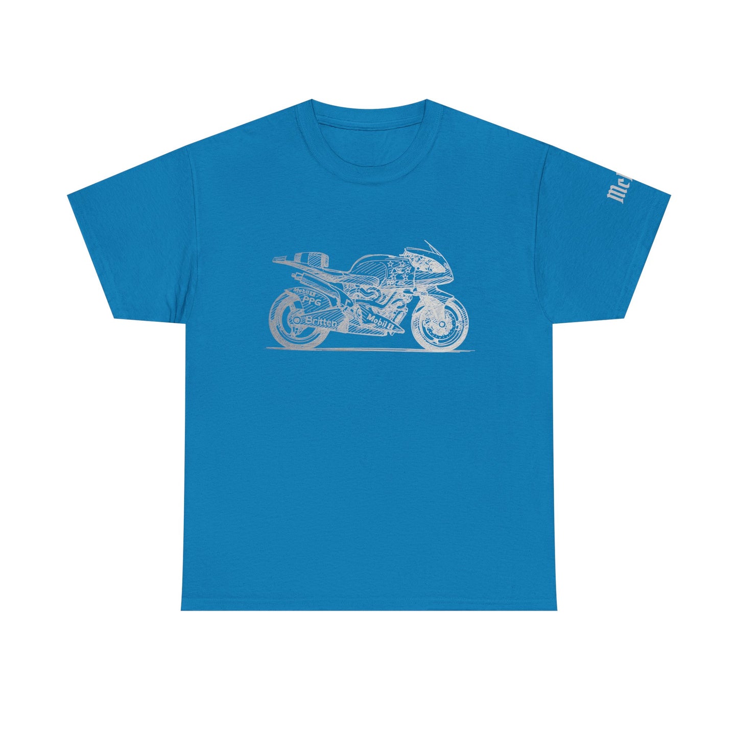 Britten V-1000 Vintage Sport Motorcycle Tee — Detailed Sketch Bike Graphic T-Shirt
