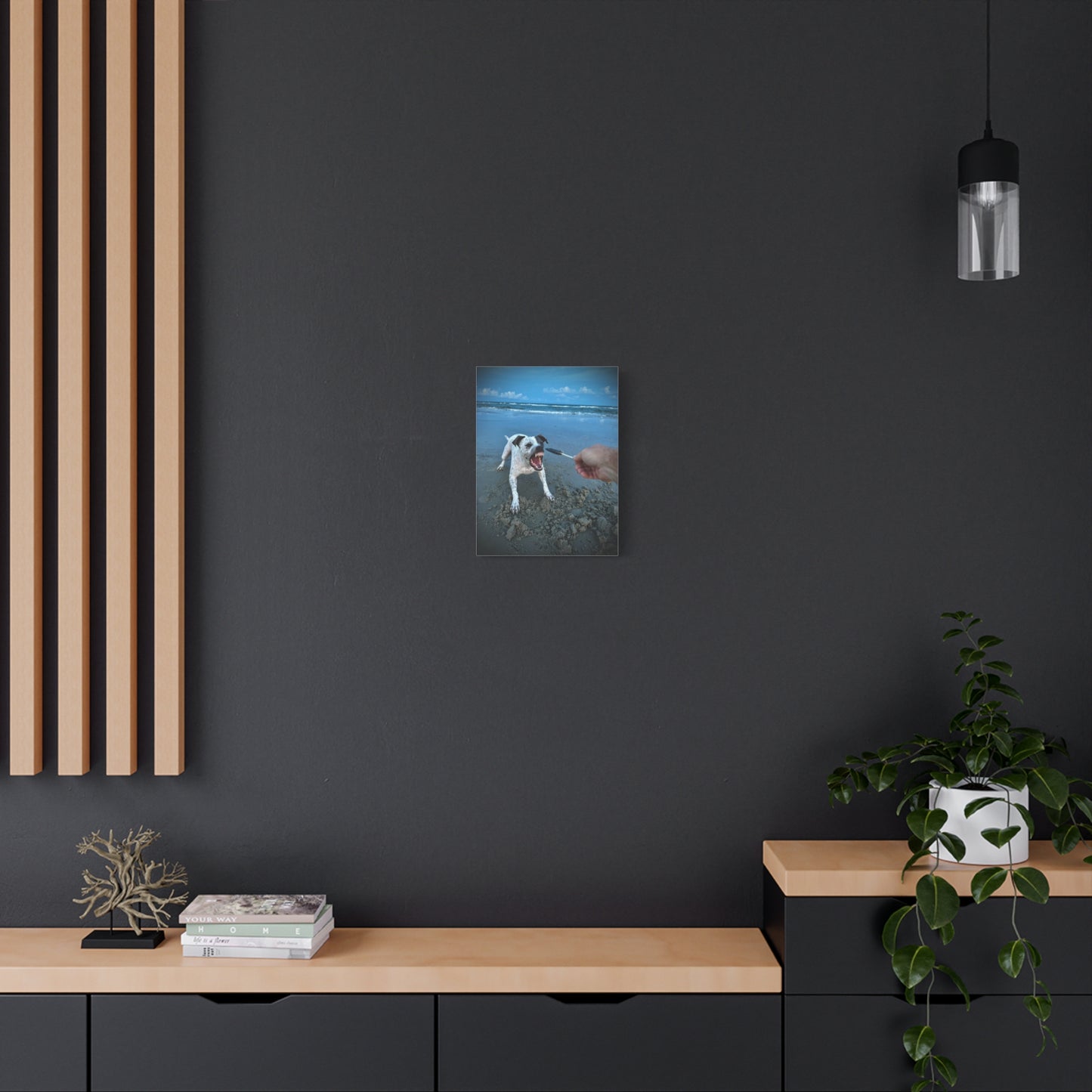 Playful Beach Dog Canvas Print — "Fetch" Moment Wall Art