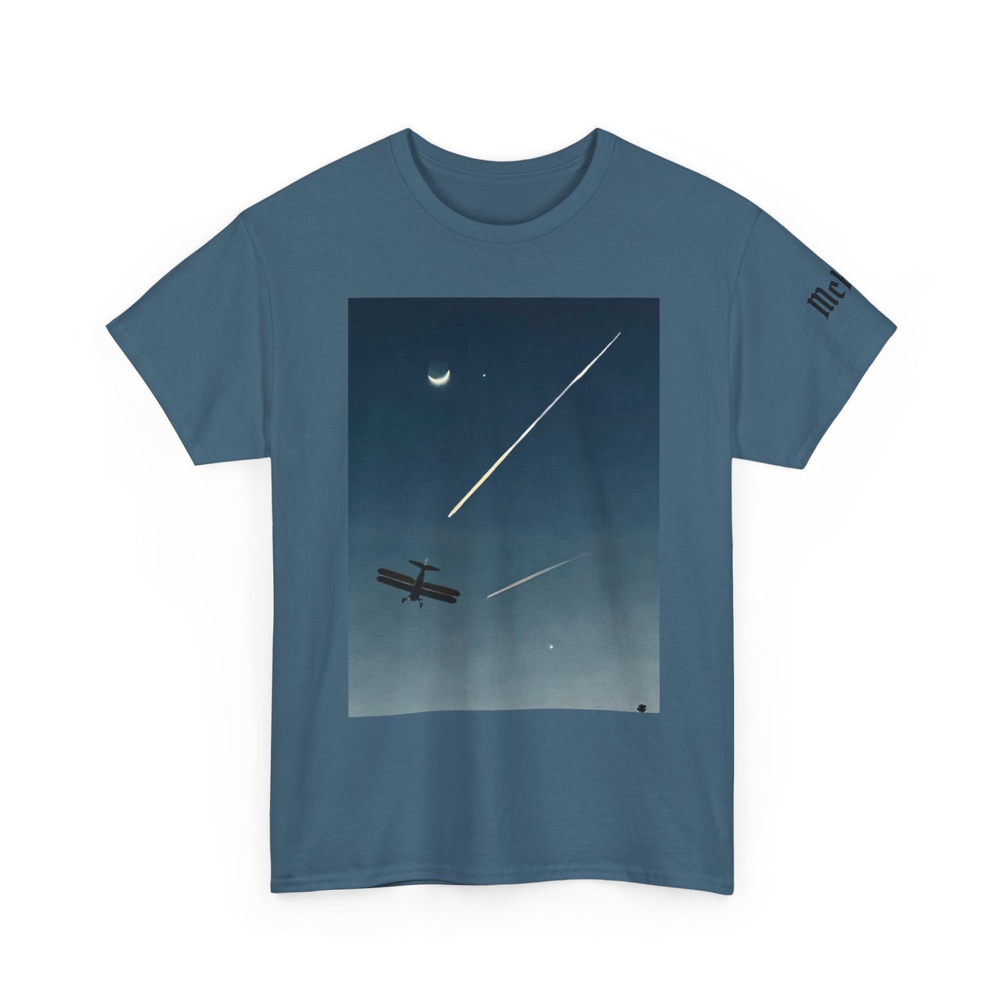Aviation Night Sky T‑Shirt — Vintage Plane & Shooting Star Tee