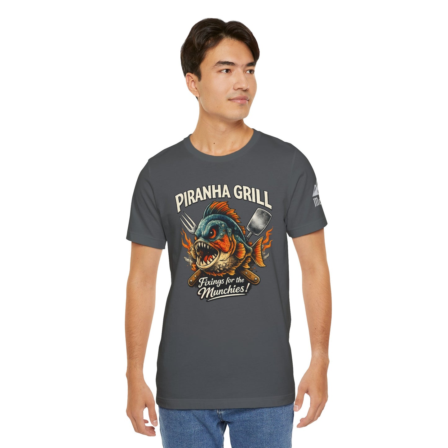 Piranha Grill T‑Shirt — 'Piranha Grill: Fixings for the Munchies' Retro BBQ Tee