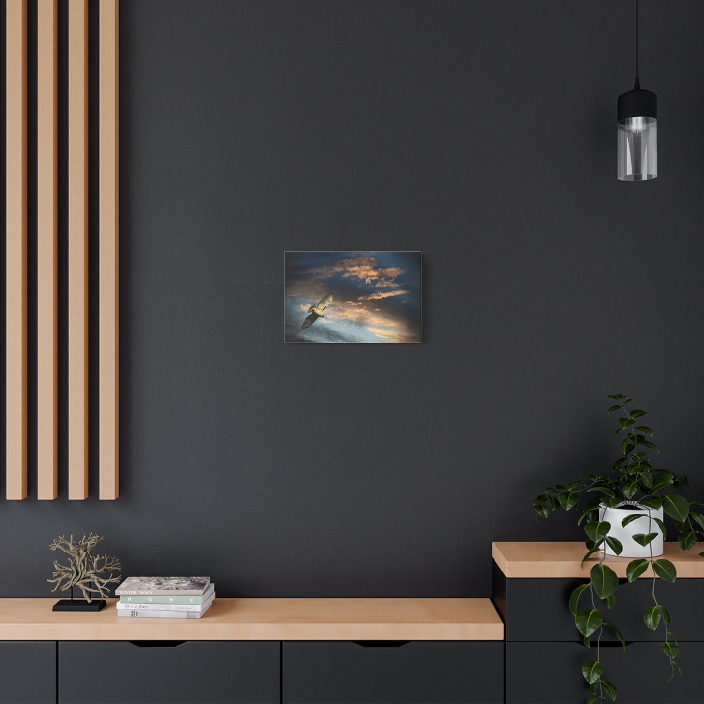 Hawk at Sunset Matte Canvas Print — Coastal Wall Art, Tranquil Ocean Sky