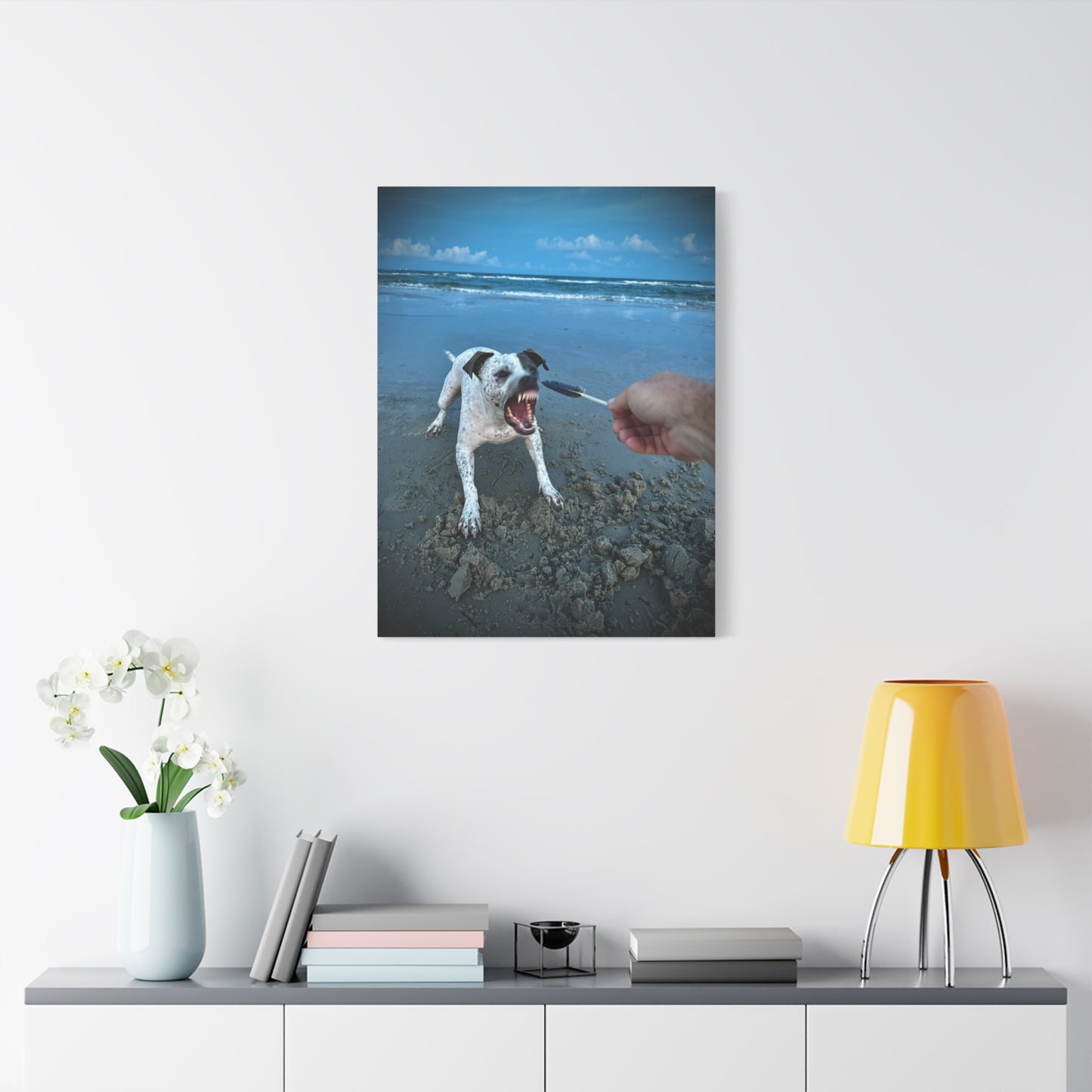 Playful Beach Dog Canvas Print — "Fetch" Moment Wall Art