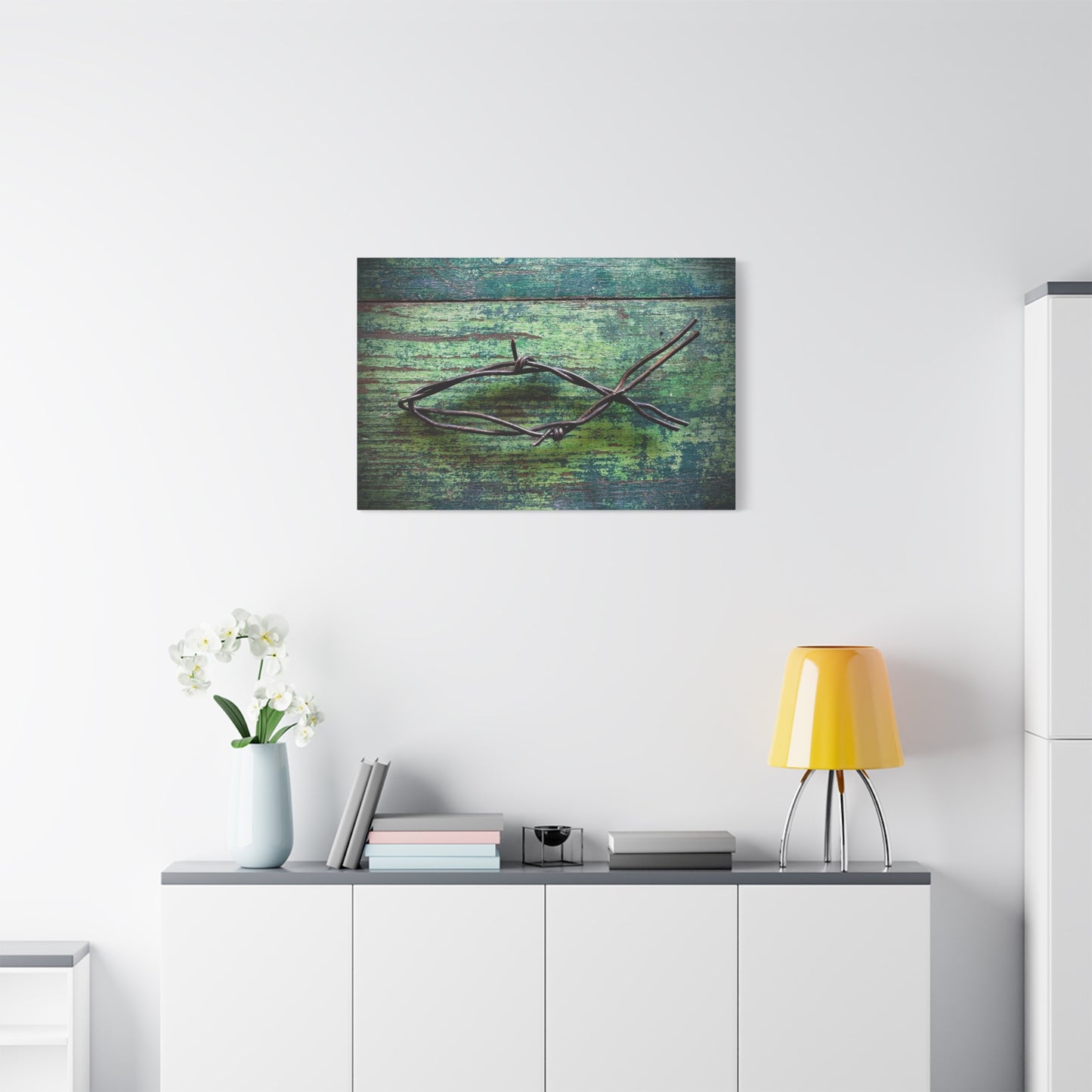 Barbed Wire Fish Canvas Print — Rustic Nautical Wall Art