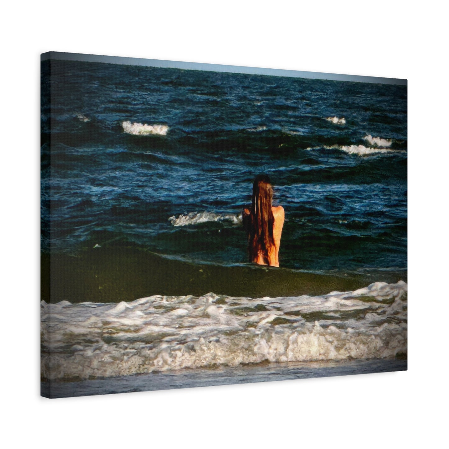 Mermaid Ocean Swim Matte Canvas Print — Woman in Sea Wall Art (Stretched)
