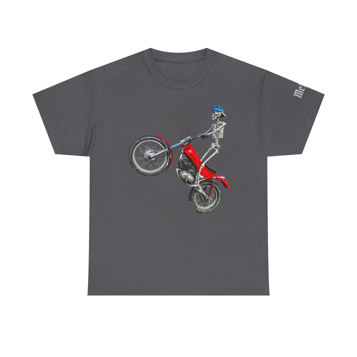 Skeleton Motocross T‑Shirt — Retro Red Dirt Bike Stunt Tee