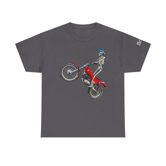 Skeleton Motocross T‑Shirt — Retro Red Dirt Bike Stunt Tee