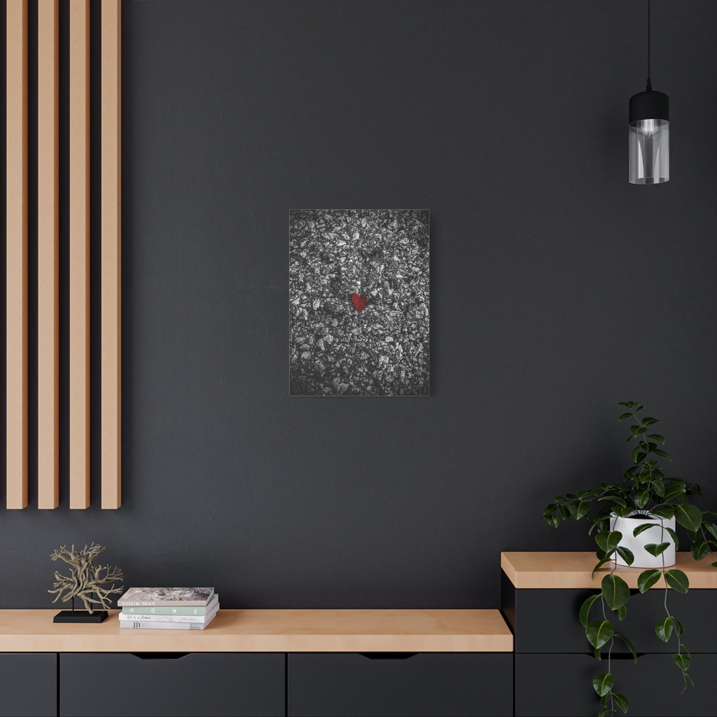 Canvas Wall Art — Red Heart on Asphalt Minimalist Print