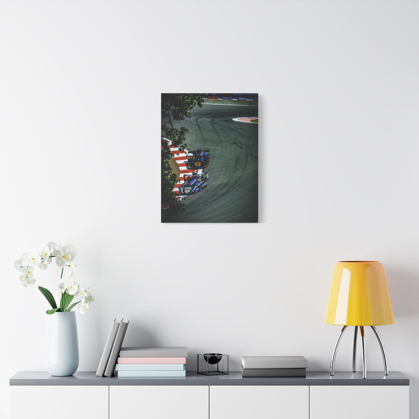 Motorcycle Racing Canvas Print — Grand Prix Track Corner Photograph (Matte Stretched)
