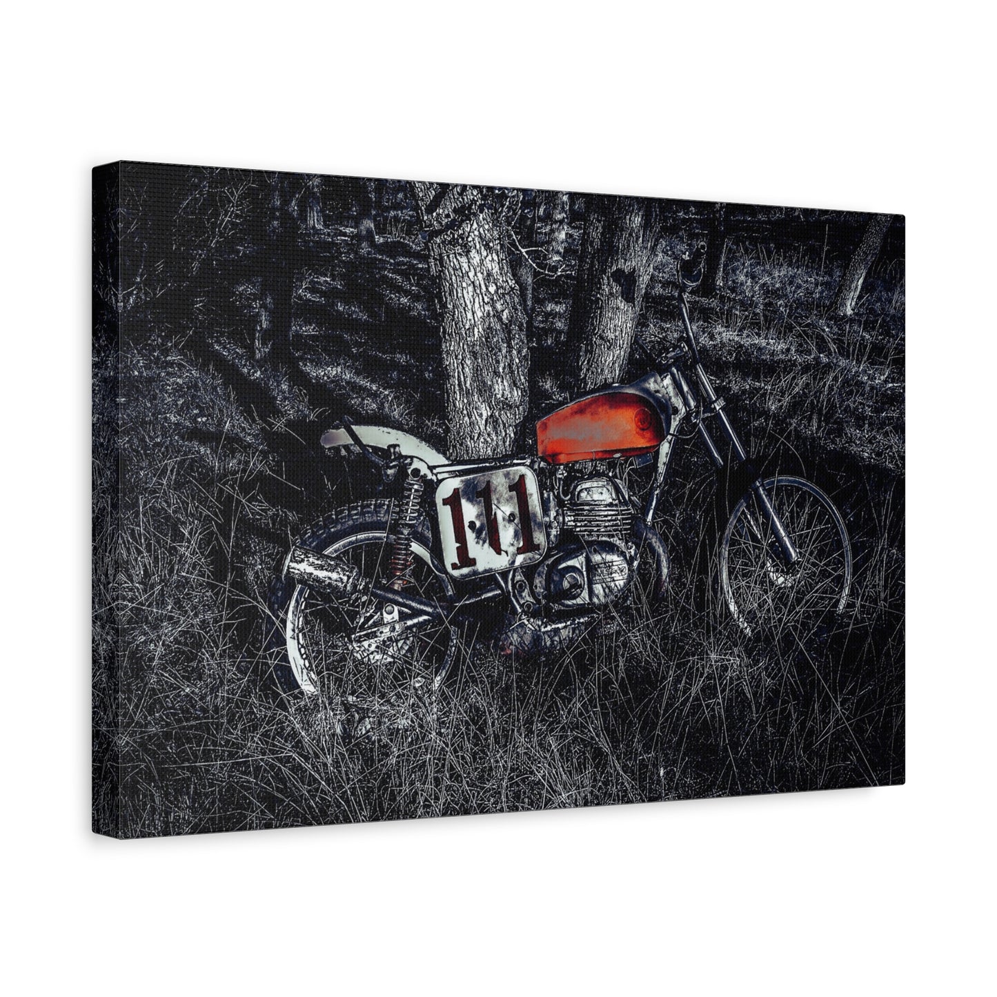 Vintage Dirt Bike Motorcycle Canvas Print — Red Tank Retro Bike Wall Art
