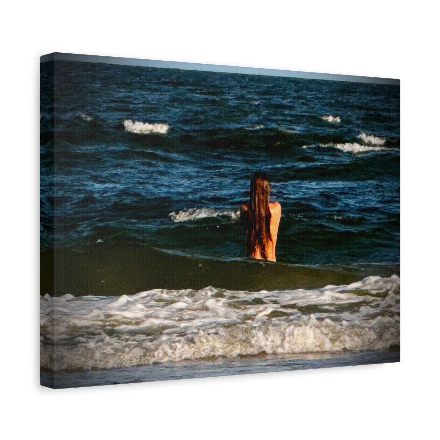Mermaid Ocean Swim Matte Canvas Print — Woman in Sea Wall Art (Stretched)
