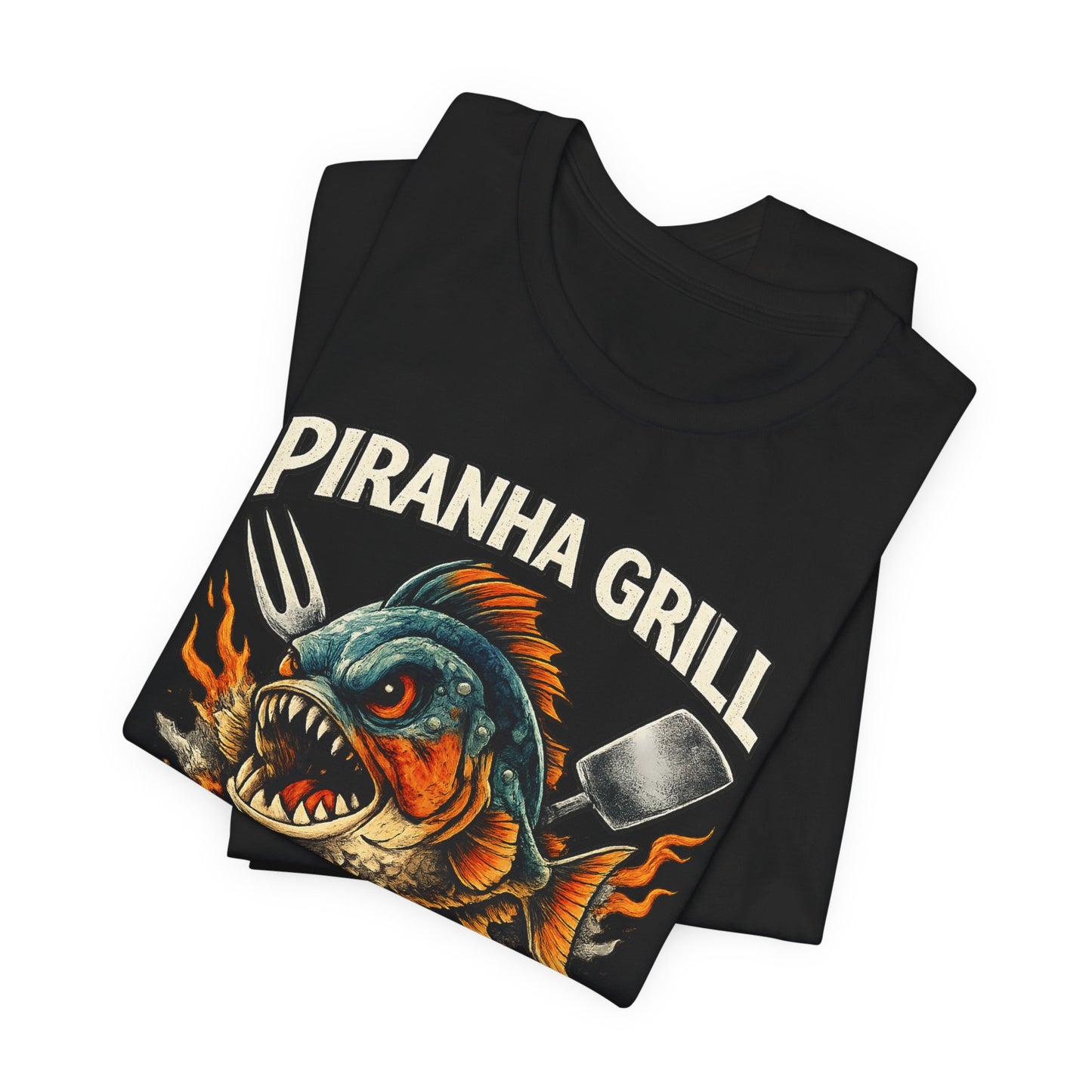 Piranha Grill T‑Shirt — 'Piranha Grill: Fixings for the Munchies' Retro BBQ Tee