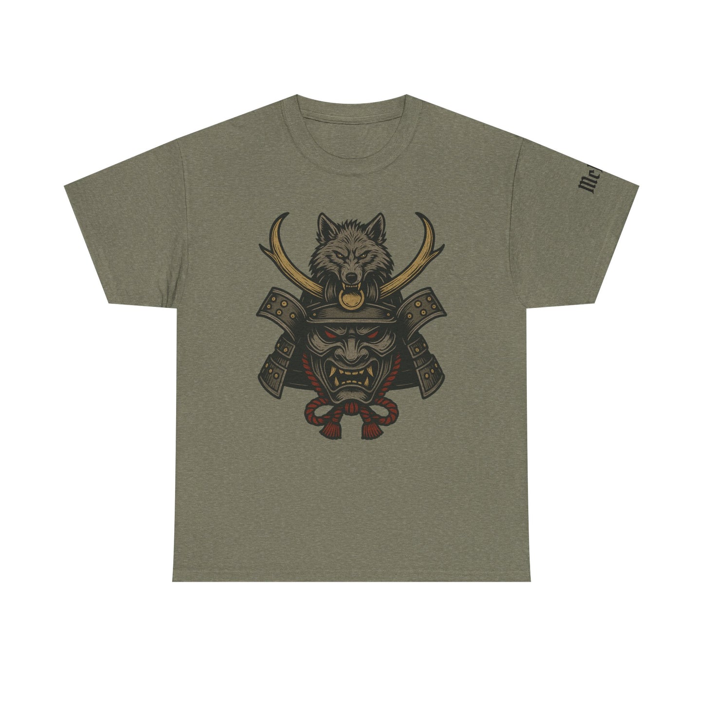 Samurai Wolf Helmet T-Shirt — Men's Japanese Warrior Mask Design