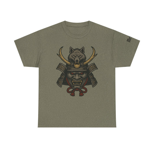 Samurai Wolf Helmet T-Shirt — Men's Japanese Warrior Mask Design