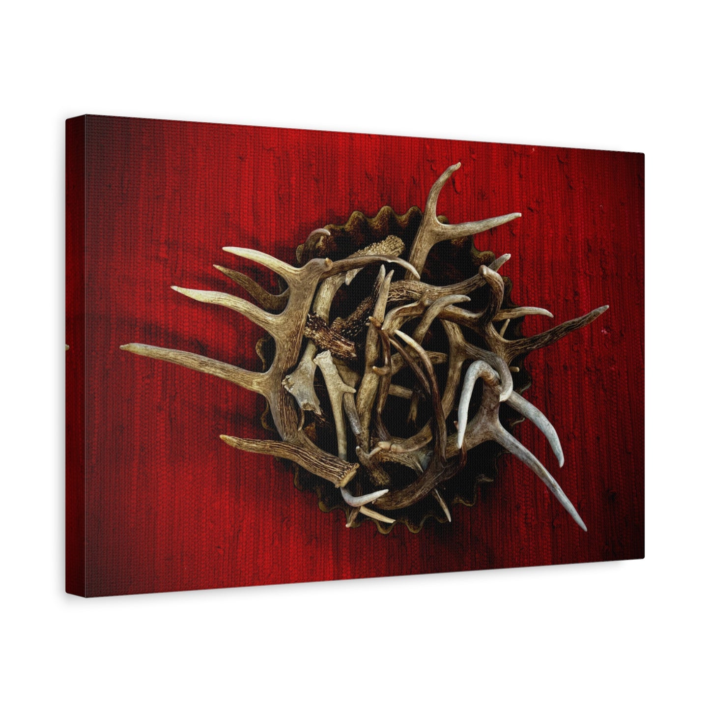 Antler Crown Wall Art — Rustic Red Matte Canvas (Stretched 1.25")