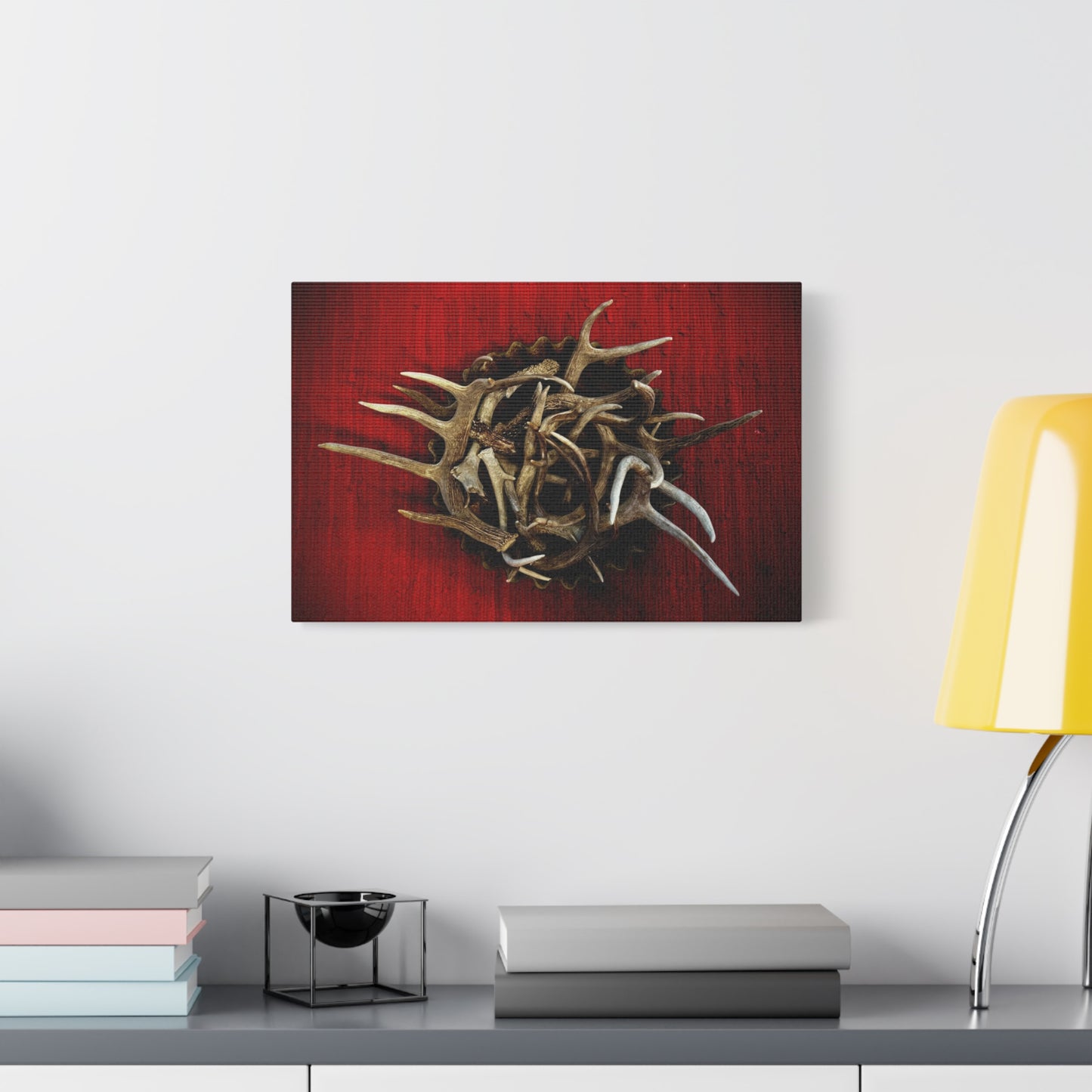 Antler Crown Wall Art — Rustic Red Matte Canvas (Stretched 1.25")