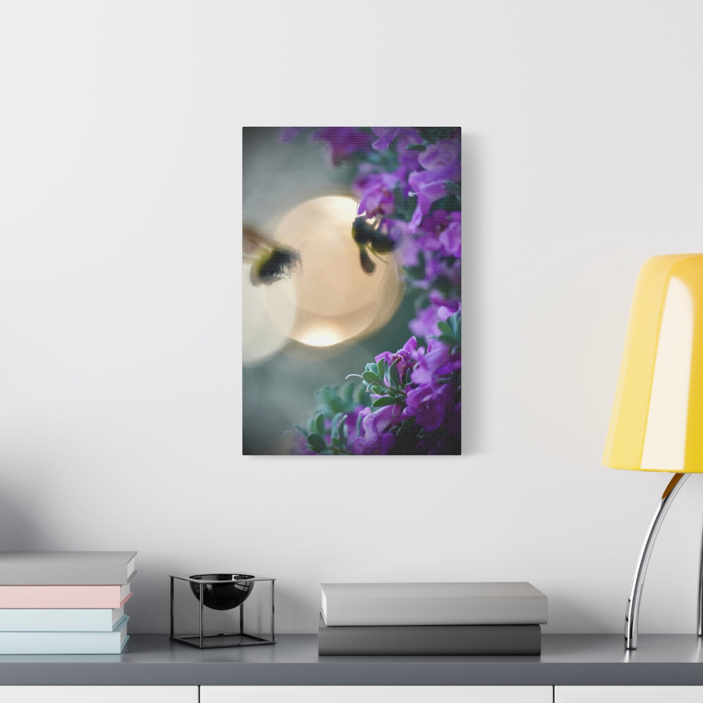Bokeh Bees & Purple Blooms Matte Canvas Wall Art