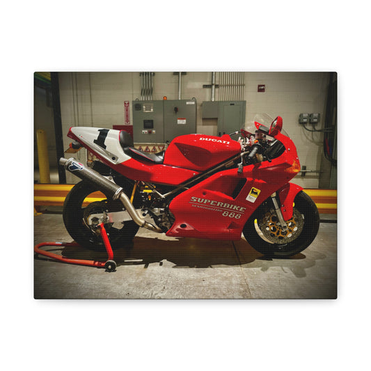 Red Ducati 888 Superbike Canvas Print — Matte Stretched Motorcycle Wall Art