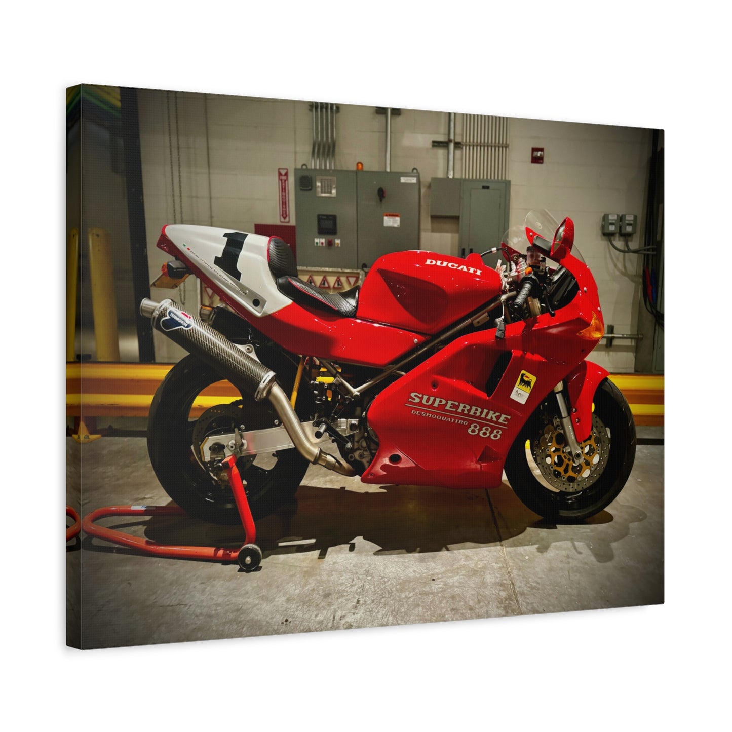 Red Ducati 888 Superbike Canvas Print — Matte Stretched Motorcycle Wall Art