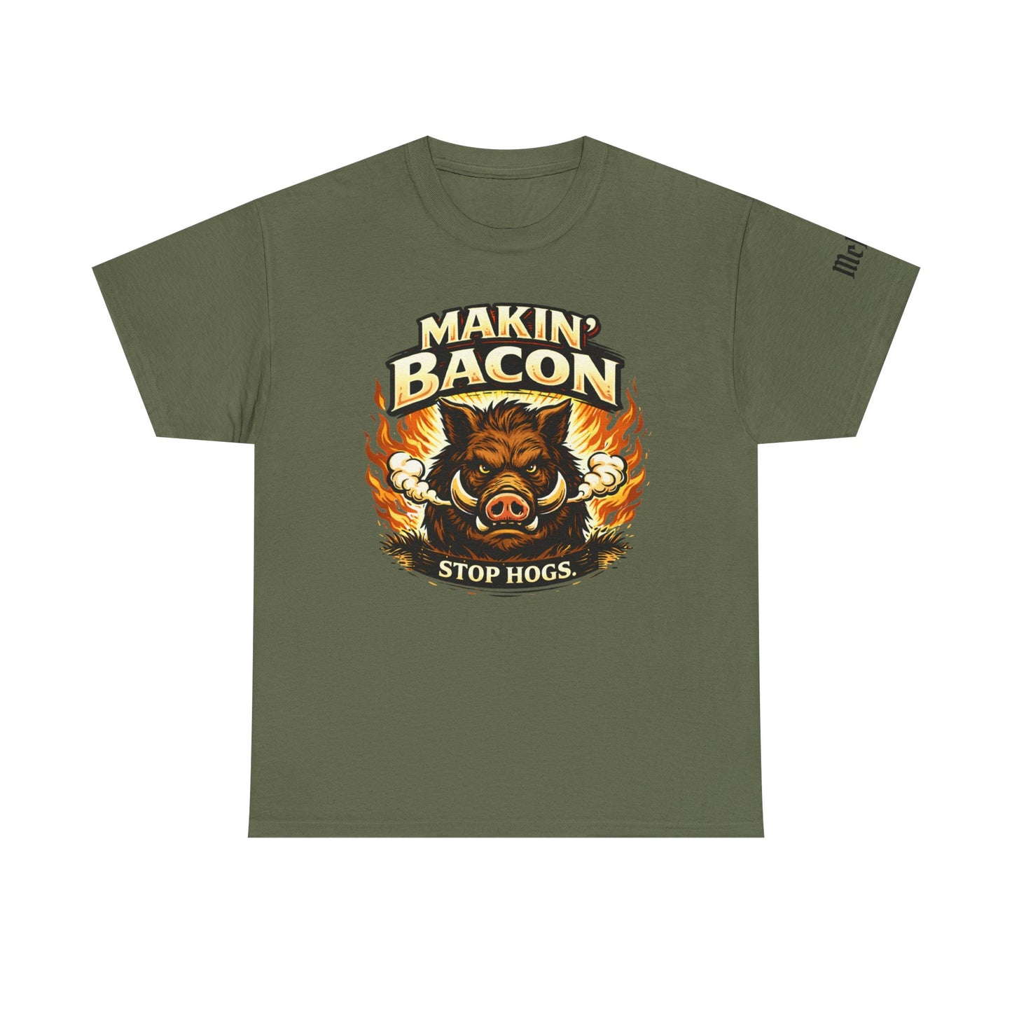 T‑Shirt — "Makin' Bacon" Fiery Wild Boar Graphic Tee (Stop Hogs)