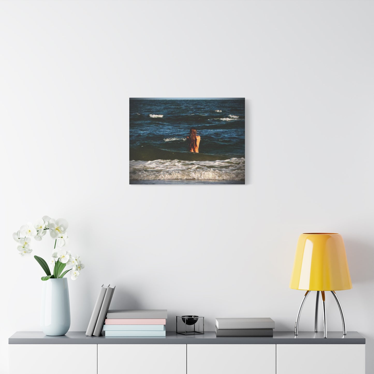 Mermaid Ocean Swim Matte Canvas Print — Woman in Sea Wall Art (Stretched)