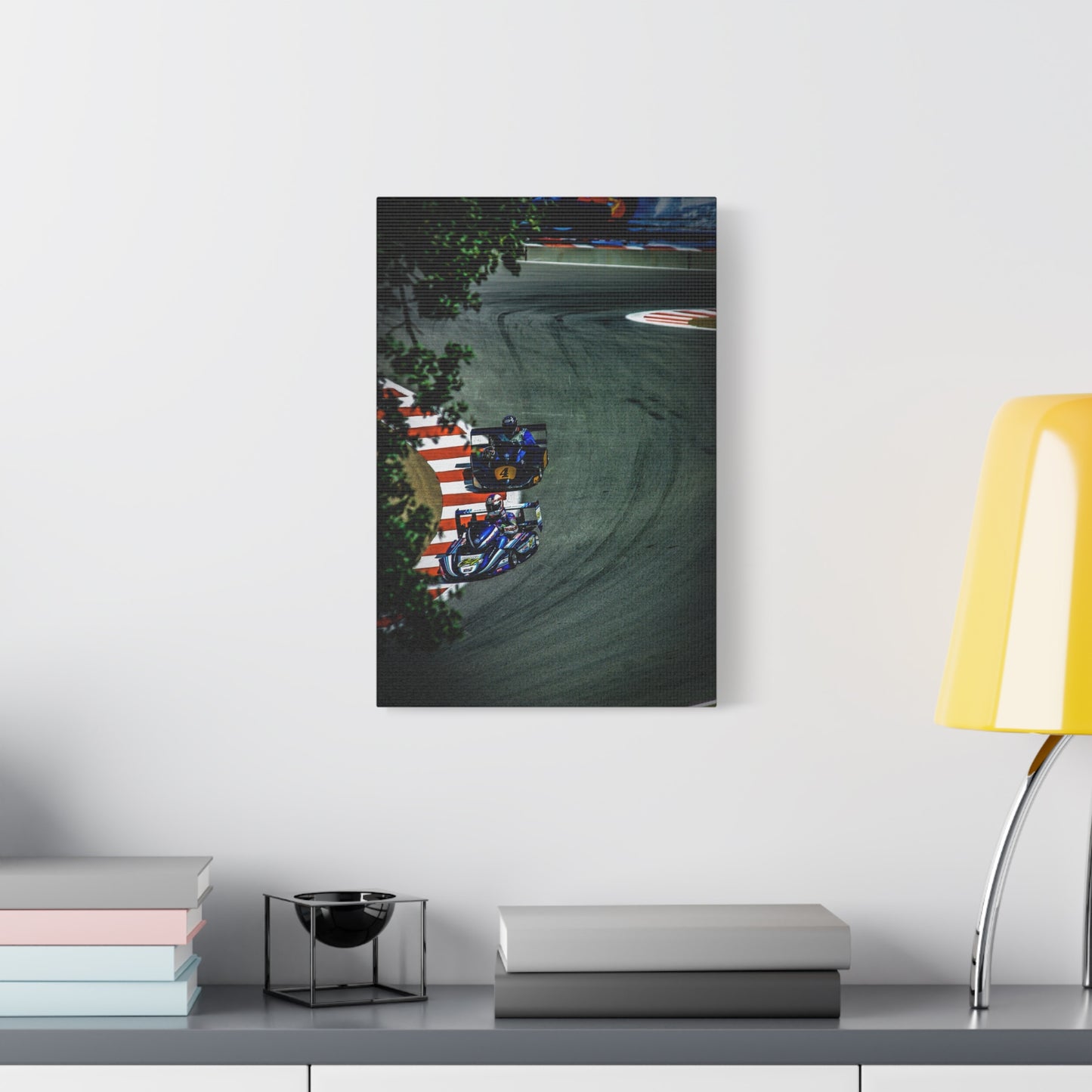Motorcycle Racing Canvas Print — Grand Prix Track Corner Photograph (Matte Stretched)